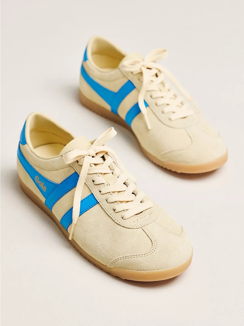 Anthropologie Gola Bullet Suede Sneakers Light Yellow / Blue Size US 7 EU 38